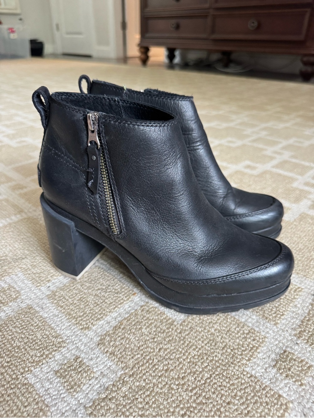 Sorel Blake Leather Platform Ankle Booties Black Block Heel Women’s 7.5 - Picture 7 of 14